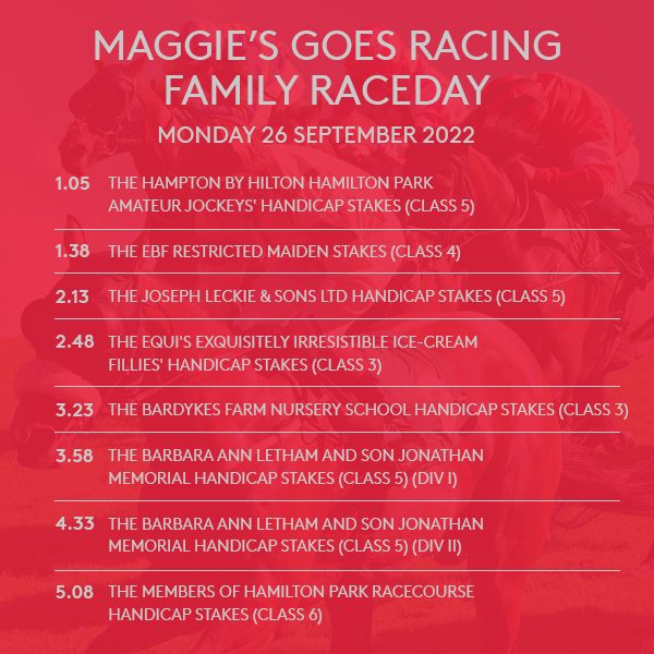 Maggie's Goes Racing Family Raceday racenames and racetimes